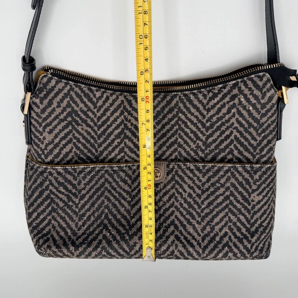 Spartina 449 Herringbone Shoulder Black Boho Chic Coastal Artisan Linen Leather